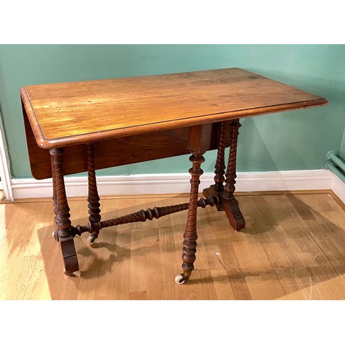 452 - A 19th century walnut Sutherland drop leaf gateleg table, raised on turned supports and turned stret... 