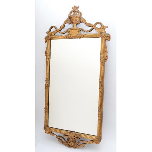 453 - A 19th century Robert Adam gilt framed hanging wall mirror, the cornice with swag and urn decoration... 