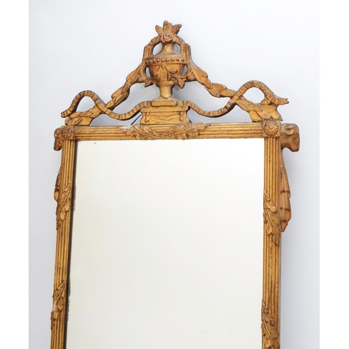 453 - A 19th century Robert Adam gilt framed hanging wall mirror, the cornice with swag and urn decoration... 