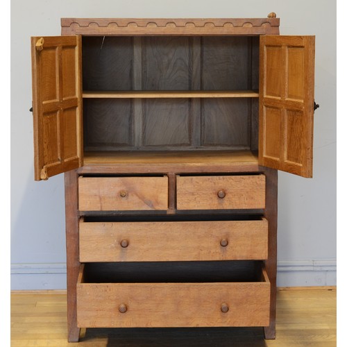 467 - Peter 'Rabbitman' Heap of Wetwang, a mid 20th twin door tallboy with two short over two long drawers... 