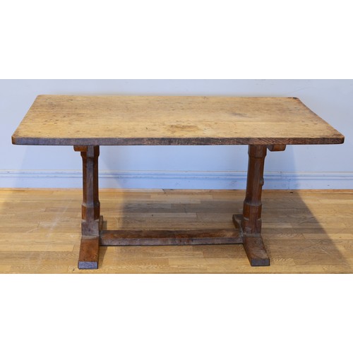 469 - Peter 'Rabitman' Heap of Wetwang, a 20th century carved oak refectory dining table raised on octagon... 