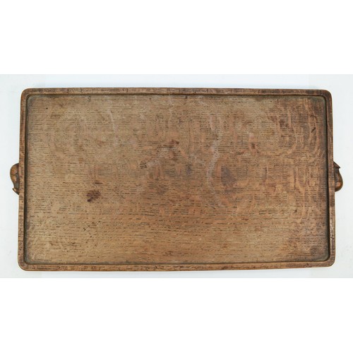 477 - Robert 'Mouseman' Thompson of Kilburn, an early/mid 20th century slightly adzed oak rectangular tray... 