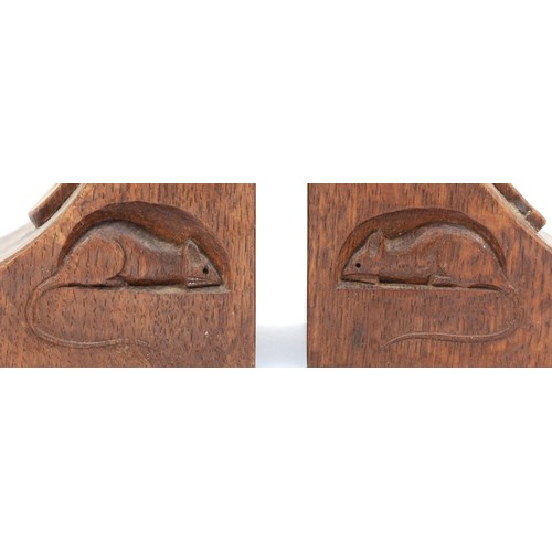 478 - Robert 'Mouseman' Thompson of Kilburn, a pair of mid 20th century carved oak adzed bookends, each wi... 