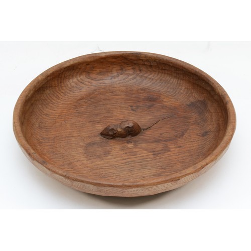 479 - Robert 'Mouseman' Thompson, a 20th century adzed and carved oak shallow fruit bowl, with carved mous... 