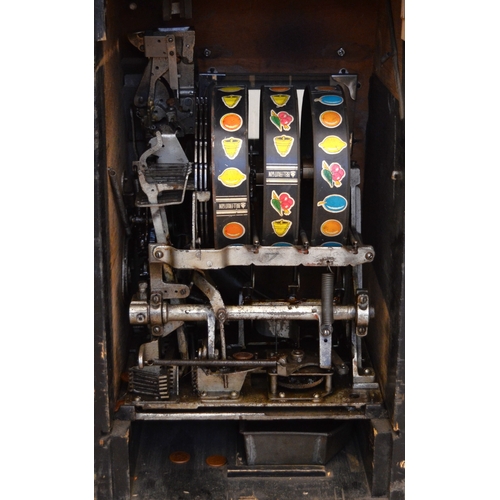 508 - A British mechanical three reel slot machine, probably 1950's, plays 2p but on free play, 84 x 40 x ... 