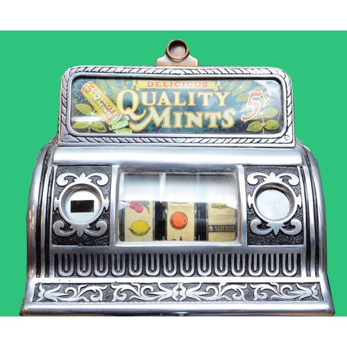 513 - Caille Victory Centre Pull mint vendor slot machine, one arm bandit, c.1923. Restored and working on... 