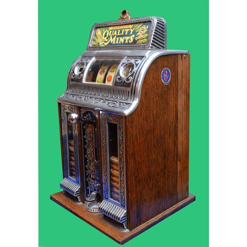 513 - Caille Victory Centre Pull mint vendor slot machine, one arm bandit, c.1923. Restored and working on...