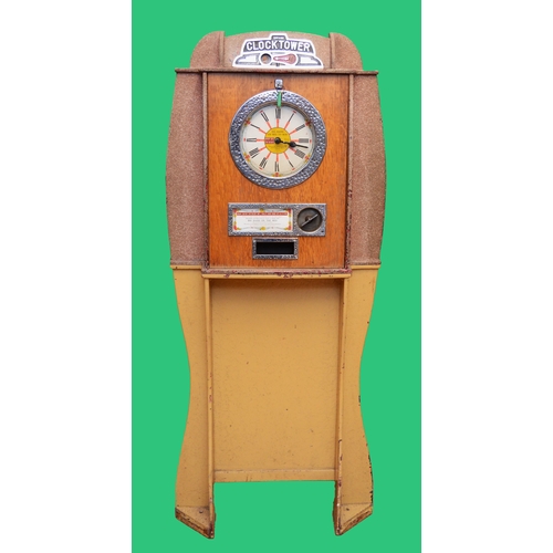 517 - Bryan Clock Tower Quadmatic Allwin, c.1960's with four machines, plays 2p, height 165cm
keys to both... 