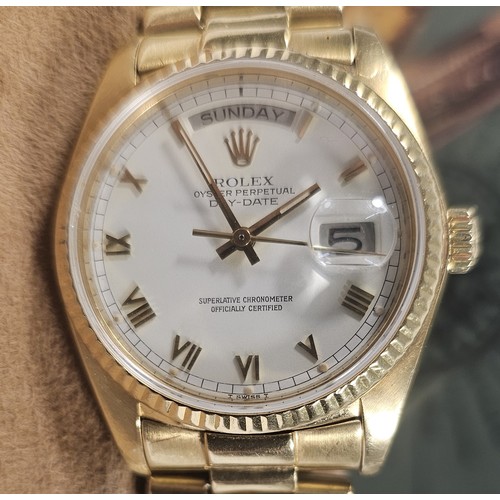 219A - Rolex Oyster Perpetual Day-Date, an 18K gold automatic gentleman's wristwatch, c. 1982, model 18038,... 