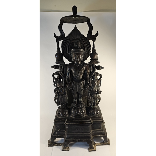 298 - A large Thai bronze statue group of Deities, the back section removeable, 100cm