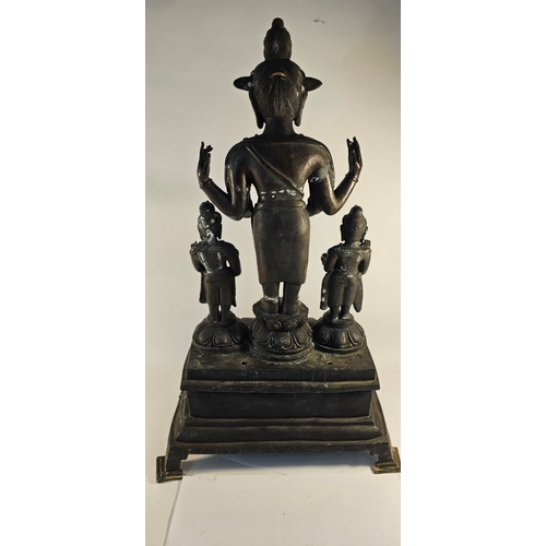 298 - A large Thai bronze statue group of Deities, the back section removeable, 100cm