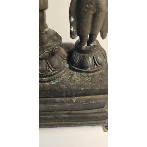 298 - A large Thai bronze statue group of Deities, the back section removeable, 100cm