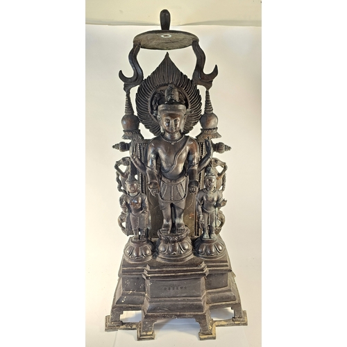 298 - A large Thai bronze statue group of Deities, the back section removeable, 100cm