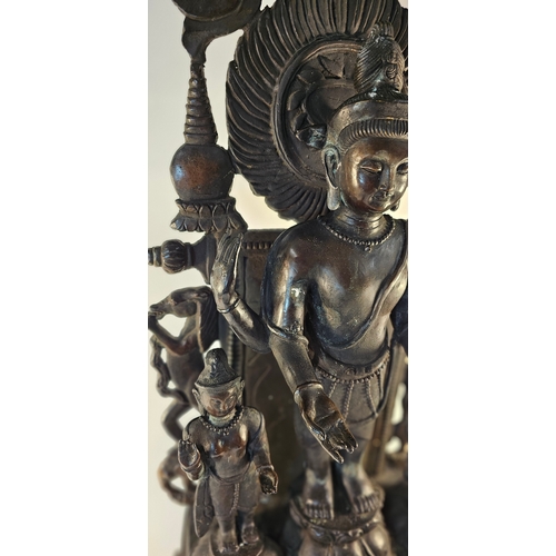 298 - A large Thai bronze statue group of Deities, the back section removeable, 100cm