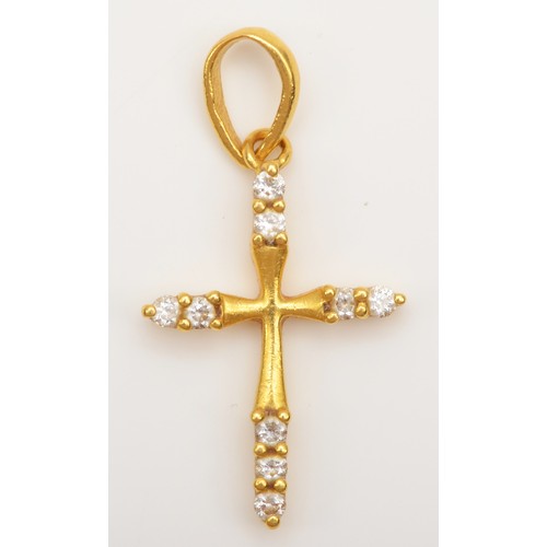 183 - A 22K gold and brilliant cut diamond set cross pendant, 29 x 15mm, 2.7gm