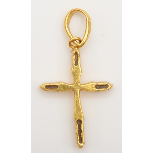 183 - A 22K gold and brilliant cut diamond set cross pendant, 29 x 15mm, 2.7gm