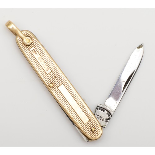 185 - A 9ct gold cased single blade penknife, Birmingham 1968, 52mm overall.