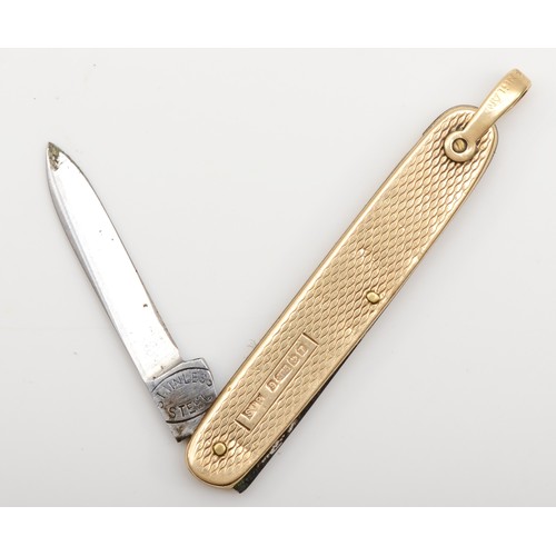 185 - A 9ct gold cased single blade penknife, Birmingham 1968, 52mm overall.