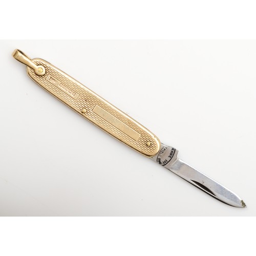 185 - A 9ct gold cased single blade penknife, Birmingham 1968, 52mm overall.