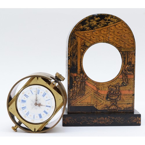 325 - An early 20th century chinoiserie cased dome topped mantle clock, raised on rectangular plinth base ... 