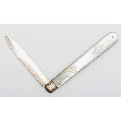 1 - A Victorian silver and mother of pearl fruit knife, by Hilliard & Thompson, Birmingham 1878, origina... 