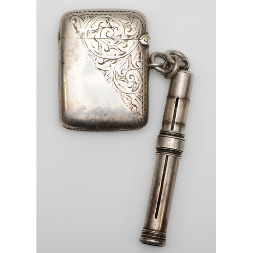 2 - An Edwardian silver vesta case, Birmingham 1902 and a Victorian silver pencil holder, London 1899, 3... 