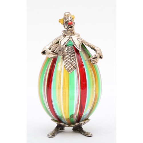 16 - An unmarked Italian silver mounted Murano glass clown, with enamel decoration, probably by the Sorin... 