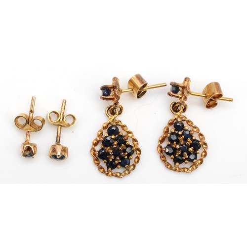 421 - Two pairs of 9ct gold and sapphire ear rings, 3.3gm