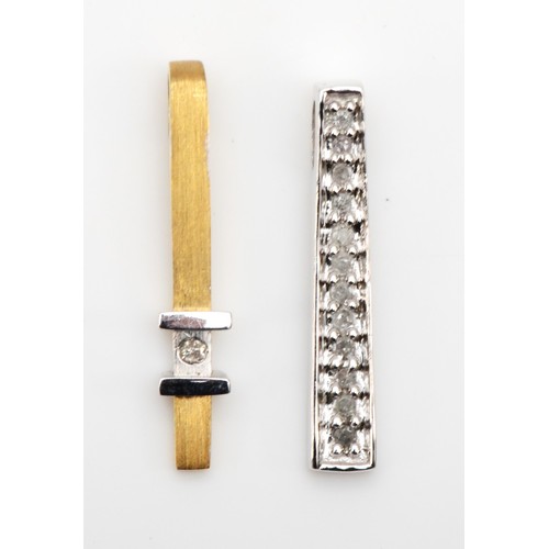 426 - Two 9ct gold and diamond drop bar pendants, 1.7gm