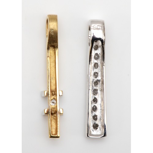 426 - Two 9ct gold and diamond drop bar pendants, 1.7gm