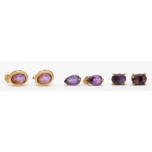 428 - Three pairs of 9ct gold mounted amethyst earstuds, 3.1gm