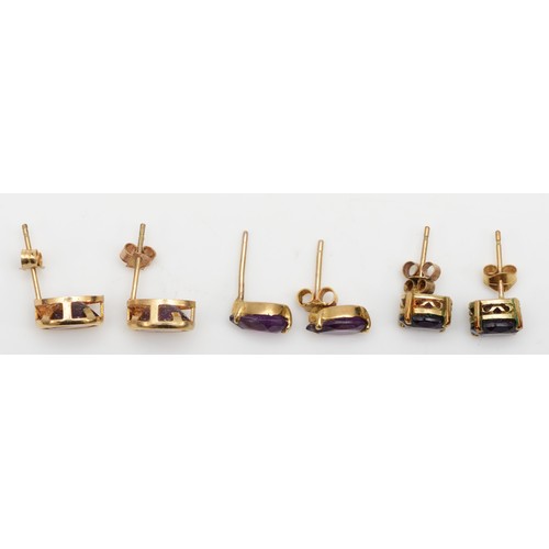 428 - Three pairs of 9ct gold mounted amethyst earstuds, 3.1gm