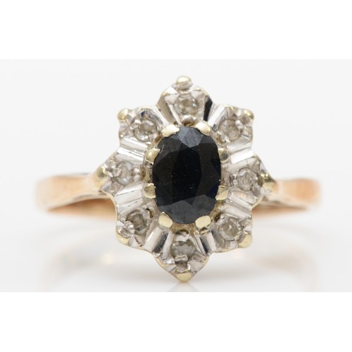 432 - A 9ct gold sapphire and diamond cluster ring, M, 2.7gm