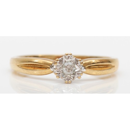 439 - A 9ct gold and brilliant cut diamond single stone illusion set ring, M, 2.1gm