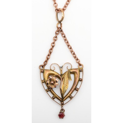 441 - A Victorian 9ct two colour gold and red paste pendant, by H&W, 9ct stamp, 18mm wide, later 9ct gold ... 