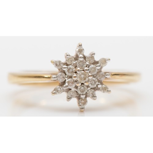 443 - A 9ct gold and brilliant cut diamond cluster ring, N, 3gm