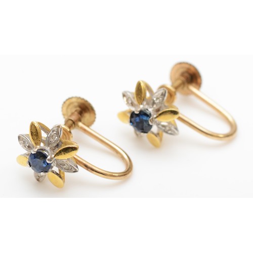 444 - A 9ct gold pair of sapphire and diamond cluster earrings, 2.8gm