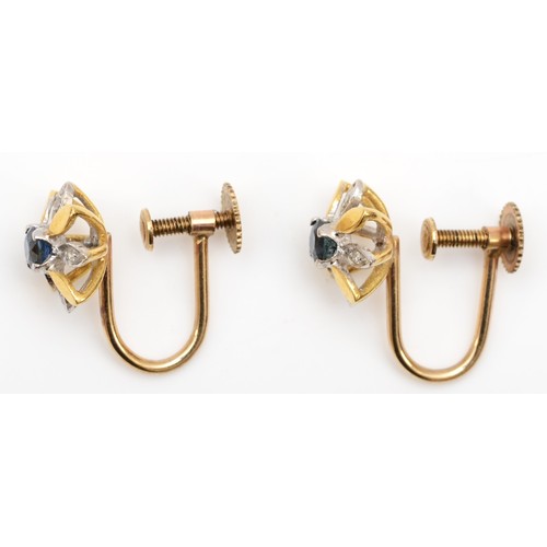 444 - A 9ct gold pair of sapphire and diamond cluster earrings, 2.8gm