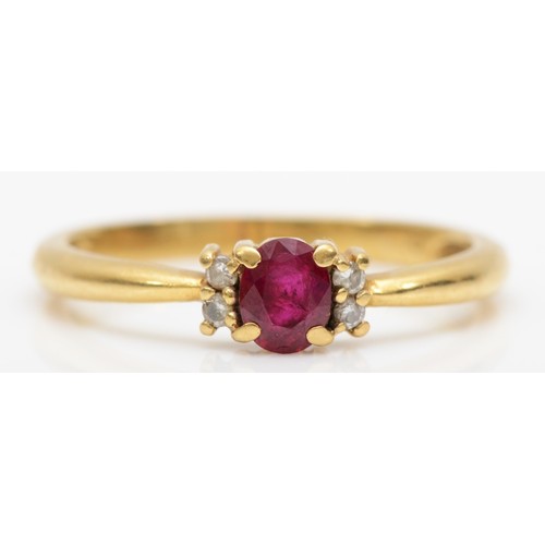 450 - An 18ct gold ruby and brilliant cut diamond ring, O. 2.6gm