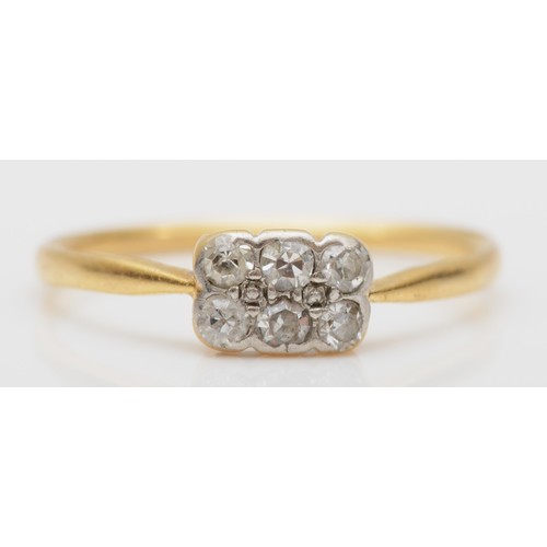 451 - An Art Deco 18ct gold and diamond panel ring, O, 1.5gm