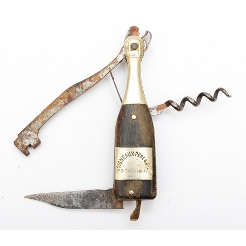3 - A Moigneaux Pere & Fils champagne bottle corkscrew, a 1940 Hudson whistle, two cap badges, an Egypti... 