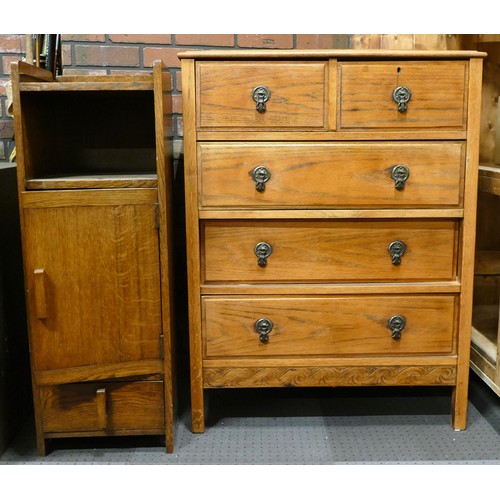 362 - A 1930s oak chest of two short over three long drawers, raised on tapering supports, 76cm wide, toge... 