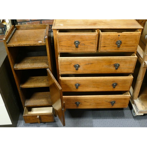 362 - A 1930s oak chest of two short over three long drawers, raised on tapering supports, 76cm wide, toge... 