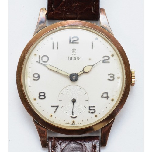 Tudor, a 9ct gold BR (NE) presentation manual wind wristwatch, Rolex signed case, Edinburgh 1956, 13 jewel movement signed TUDOR, inscribed "B.R., North Eastern Region, G.C. Armstrong, 45 years service", diameter 31mm