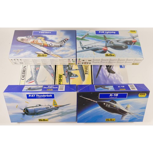 63 - Heller, nine plastic 1:72 kits of aviation models, 80272, 80267, 80273, 80232, 80285, 80260, 80277, ... 