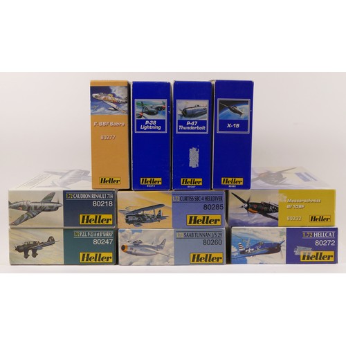 63 - Heller, nine plastic 1:72 kits of aviation models, 80272, 80267, 80273, 80232, 80285, 80260, 80277, ... 