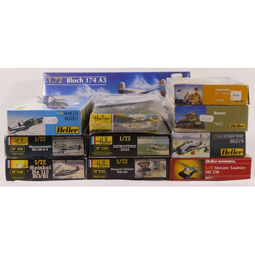 65 - Heller, ten plastic 1:72 kits of aviation models, 80261, 80312, 79648, 80279, 80217, 229, 240, 078, ... 