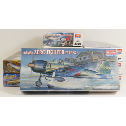 80 - Academy, ten plastic 1:72 kits of aviation models, 2176, 2174, 2175, 1668, 2130, 2225, 2129,2177, 16... 