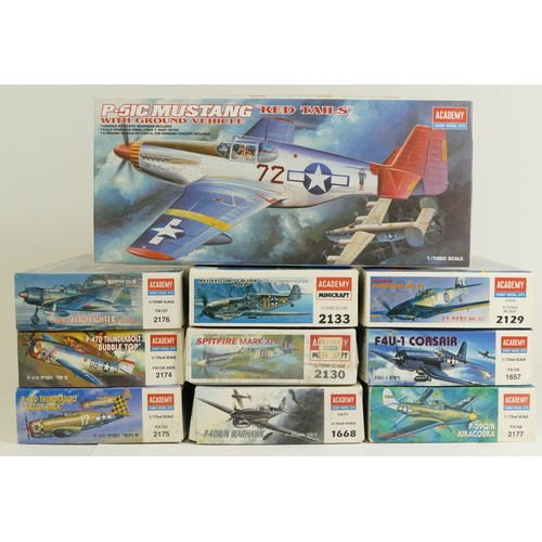 80 - Academy, ten plastic 1:72 kits of aviation models, 2176, 2174, 2175, 1668, 2130, 2225, 2129,2177, 16... 