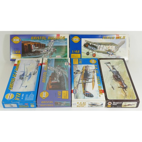 83 - Smér, four vintage plastic 1:48 kits of aviation models, 0806, two 0812, 0811, together with two 1:7... 